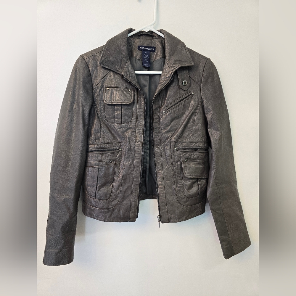 Boston Proper Women's Gray Leather Jacket